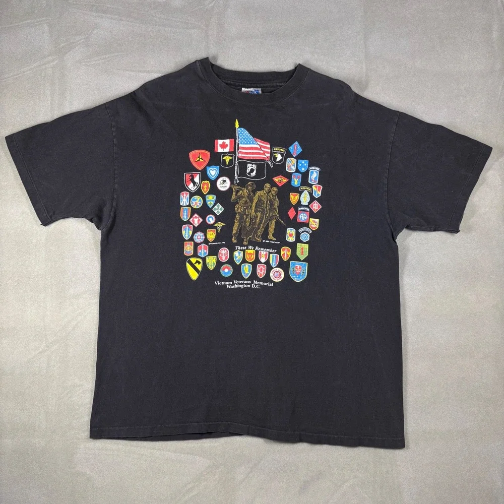 Vintage Hanes Beefy-T Vietnam Veterans Memorial POW MIA T-Shirt Black XL SS